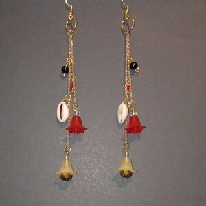 Elegant Red and Gold Dangle Earrings